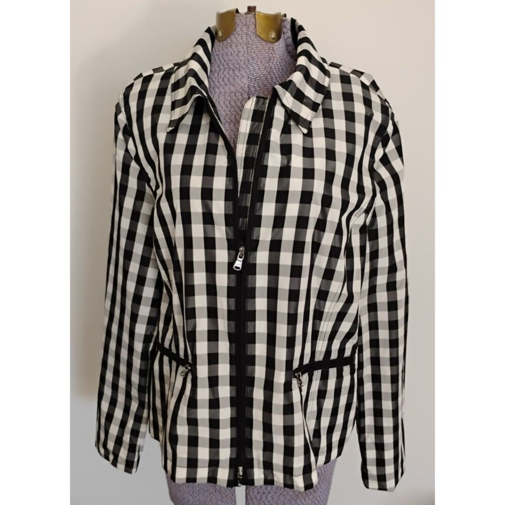 Lauren Ralph Lauren Jacket Check Vinyl Zip Lightweight sz L Activewear